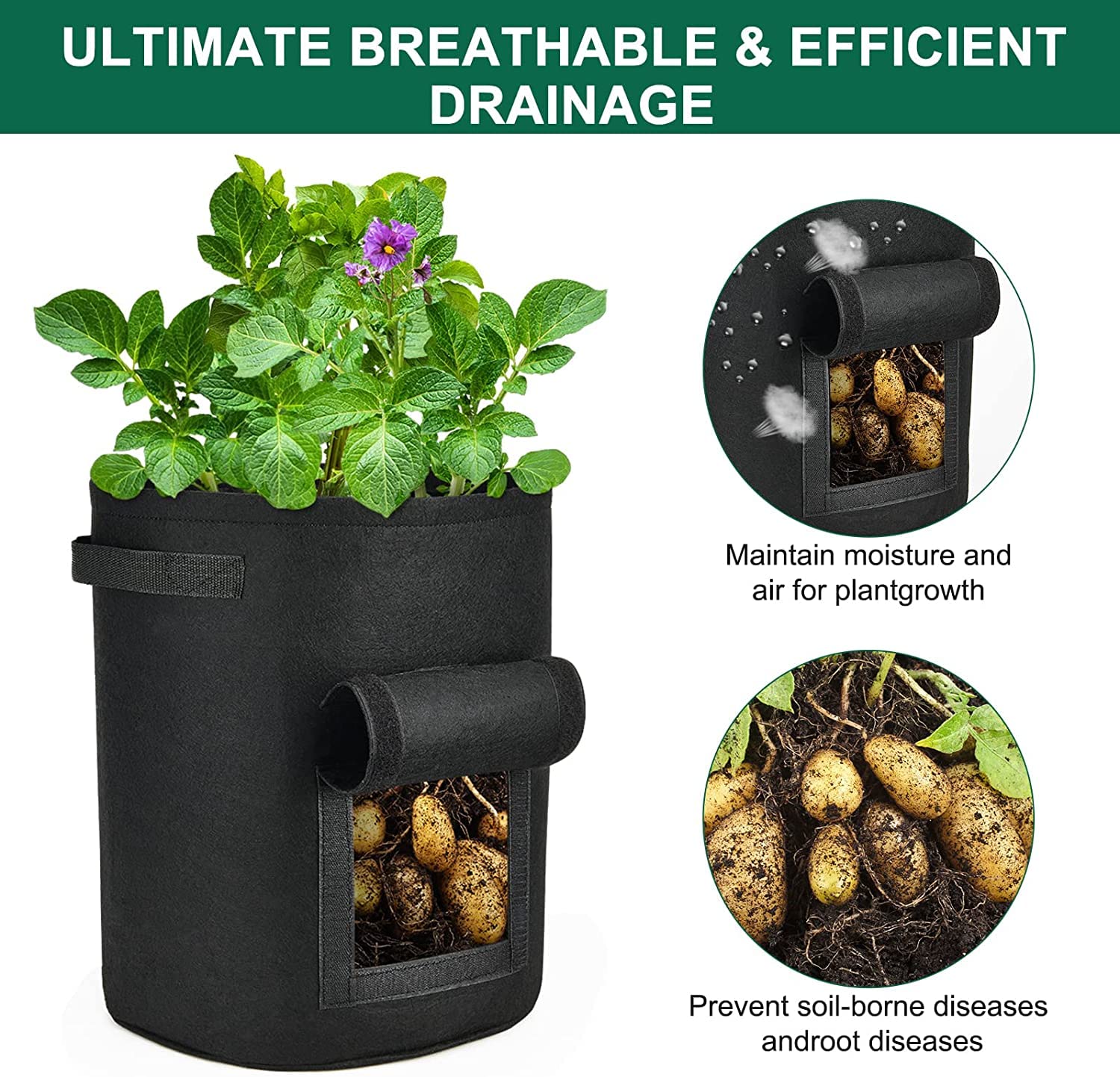 Bolsas de Cultivo de Papas, Paquete de 2 Bolsas de Cultivo de Tomates de 7 galones Macetas Bolsas de Plantas Bolsas de bandejas de Cultivo de Plantas con Ventana de Bucle y manijas de Correa
