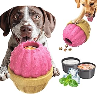 Frozen Treat Dispensing Dog Toy for Aggressive Chewers, Indestructible Chew Toys, Slow Puzzle Feeder for Small Medium Large Breed to Keep Them Busy, Reduces Anxiety, Easy to Clean, Pink