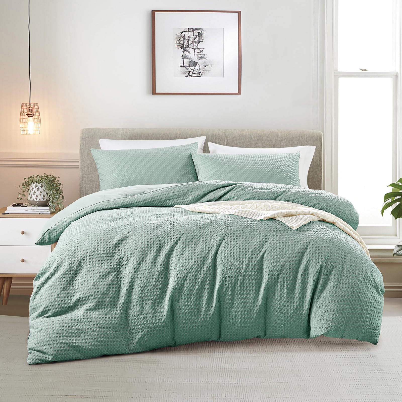 KASYLAN Breathable Duvet Cover Set including Zipper Closure, Waffle Dobby Weave Texture Duvet Sets - Image 2