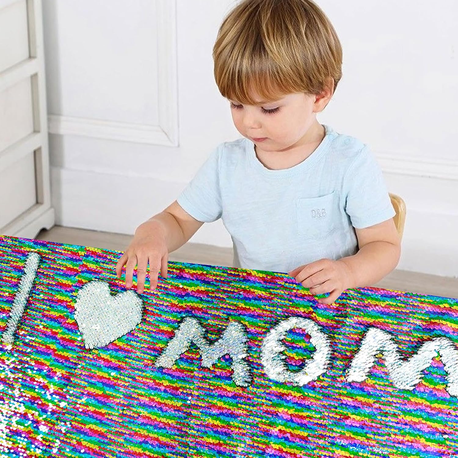 VOK Sequin Flip Fabric by The Yard, Reversible Glitter Fabric for Graffiti, Bridal Dress, Wedding Decorations, Sewing, DIY Handmade (5 yd, Iridescent + Silver)