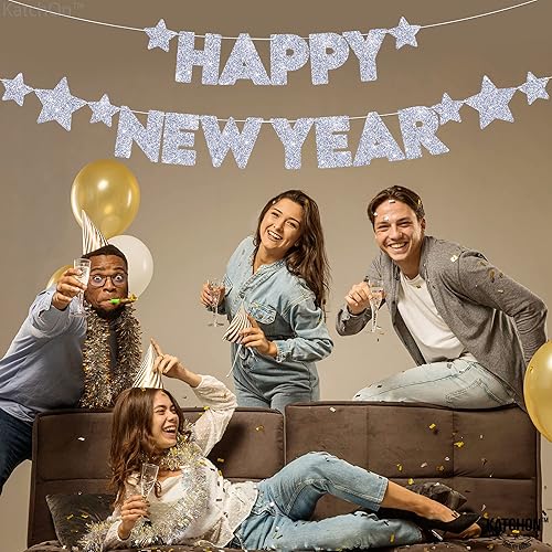 Miniatura 6 de Pancarta plateada con purpurina para Año Nuevo, grande, 10 pies, sin bricolaje, decoraciones de Nueva York, decoraciones de Año Nuevo 2023, letrero