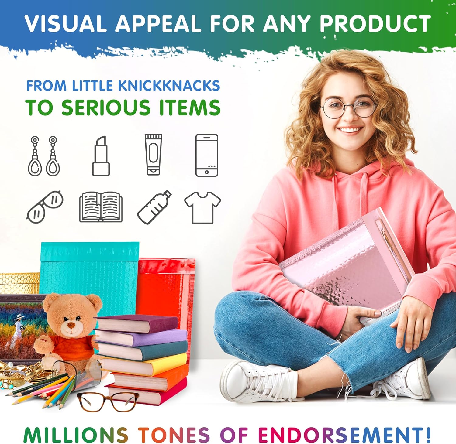 Rose Gold Metallic Bubble Mailers, 6.5 x 9 Inches. 25 Pack Metallic Bubble Envelope Mailer. Bright Padded Envelopes Waterproof. Padded Shipping Envelopes for Fragile Things. Self Seal Mailers - Image 6