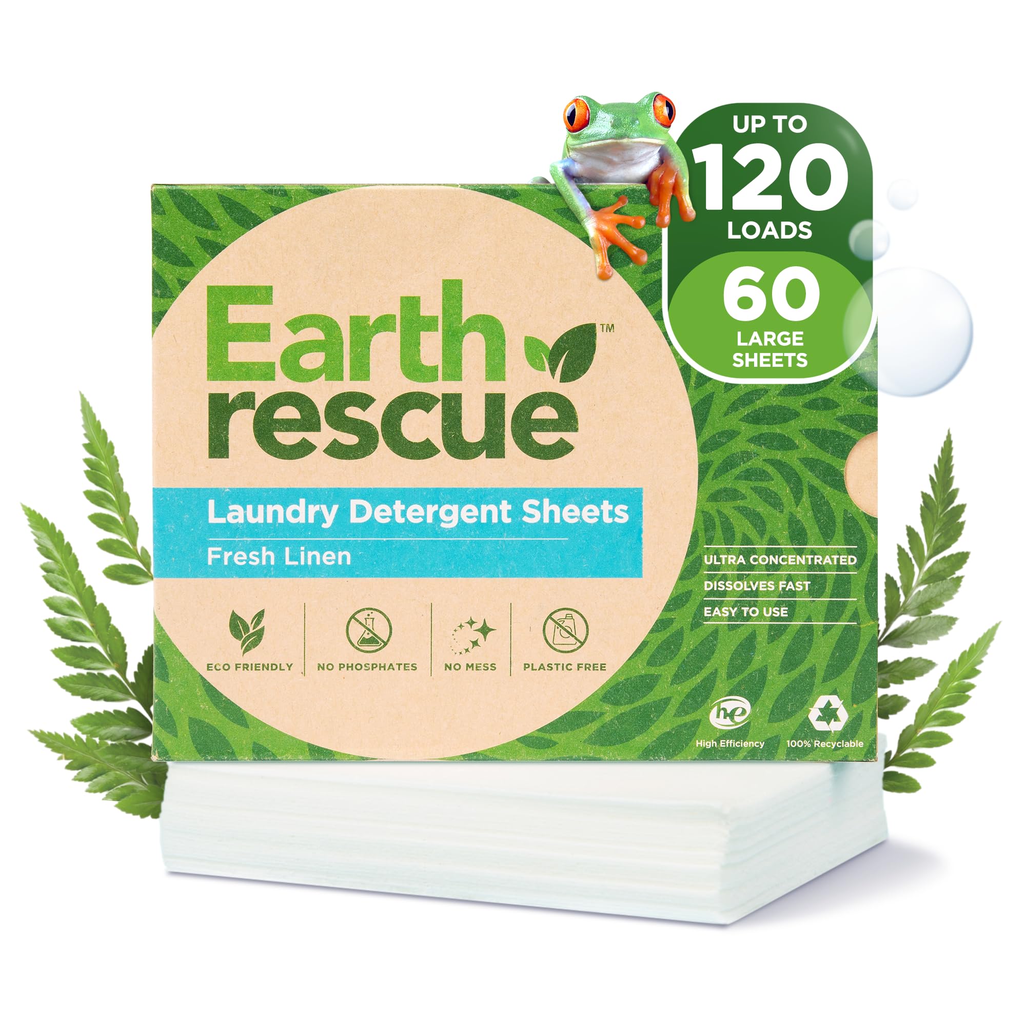 Laundry Detergent Sheets - Up To 120 Loads (60 Sheets) - Ultra Concentrated Liquidless Dry Laundry Detergent, Ideal For Sensitive Skin, Eco Friendly, Plastic Free - Fresh Linen