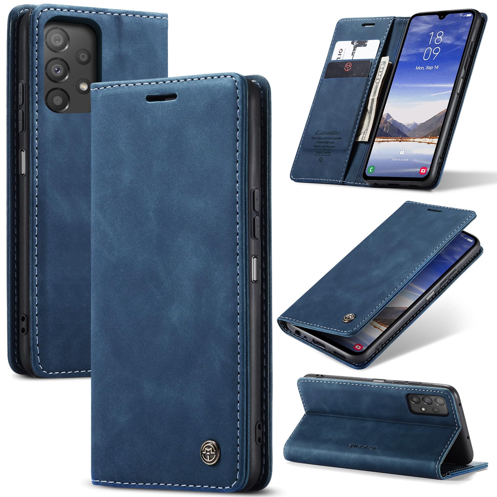 Azororo Cover per Samsung Galaxy A52 5G, Premium PU Pelle Custodia, Magnetica Carta Fessura Portafoglio Case, Flip Cavalletto Custodia per Samsung Galaxy A52 - Blu
