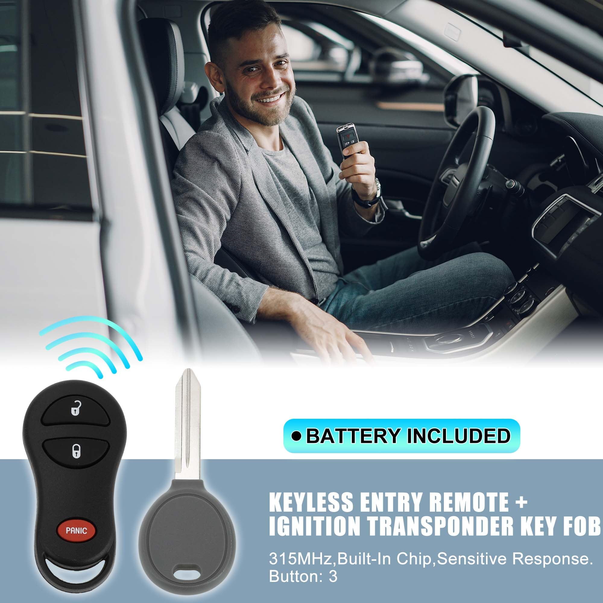 X AUTOHAUX 315MHz GQ43VT17T Keyless Entry Remote Ignition Transponder Key Fob for Dodge for Ram 1500 2500 3500 Pickup 2002-2005 64 Chip 3 Buttons