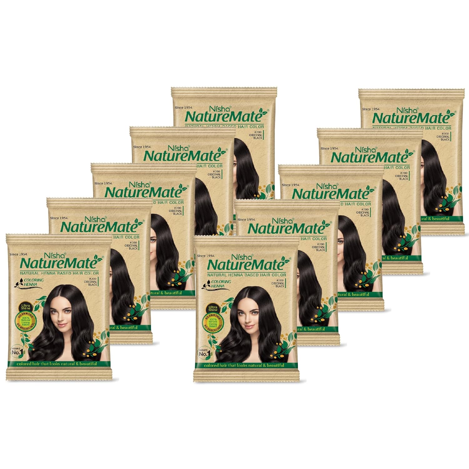 Nisha Nature Mate Henna-Based Hair Color Powder 10g Sachet Pack of 10 - Original Black | Ammonia-Free Formula | Perfect for Safe, Gentle Hair Coloring at Home