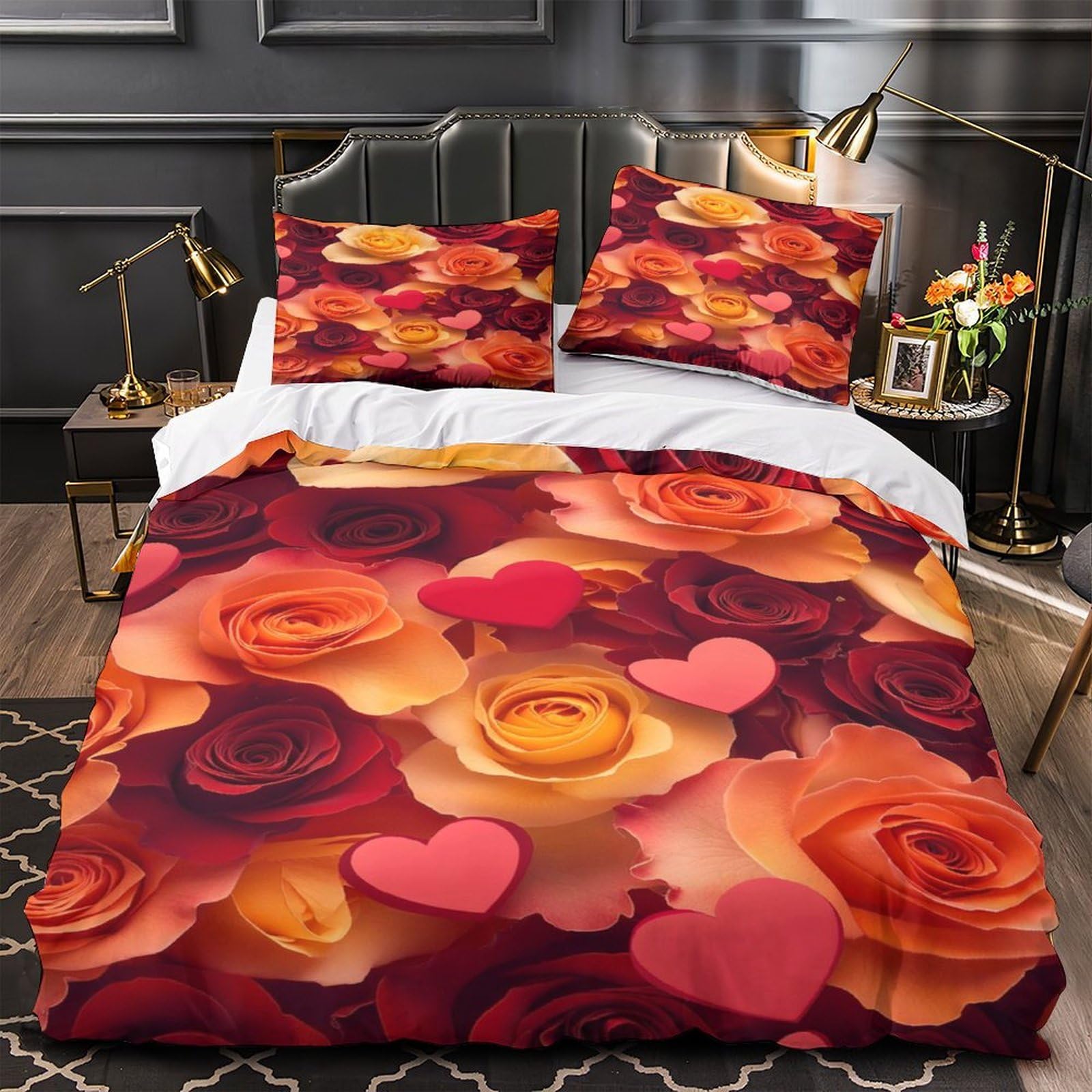 Housse de couette roses romantiques impression 3D hypoallergénique