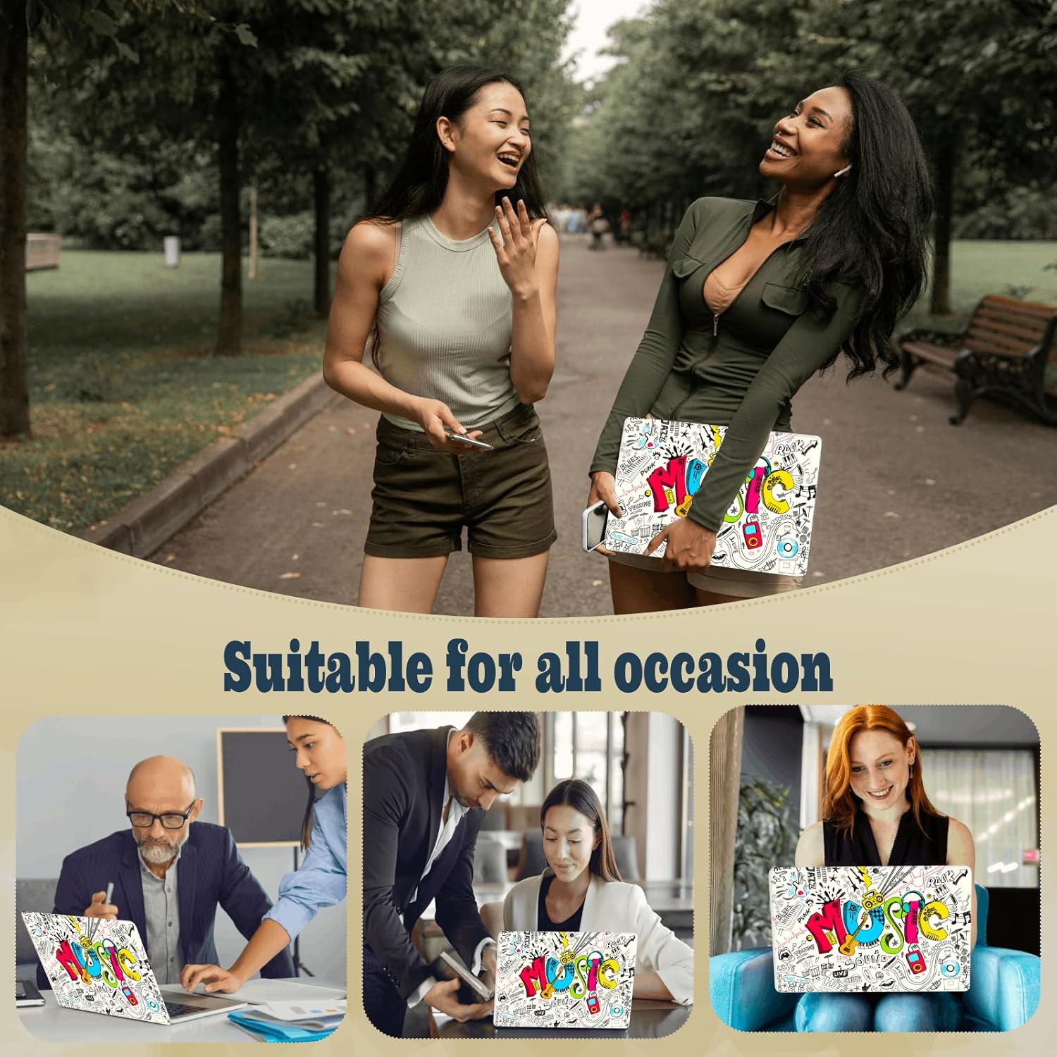 Laptop Shell Compatible with MacBook Air 13 Inch Case M4 M3 M2 2025 2024 2023 2022 New Version A3240 A3113 A2681,Air 13.6 Slim Protective Cover & Keyboard Cover,Creative Music