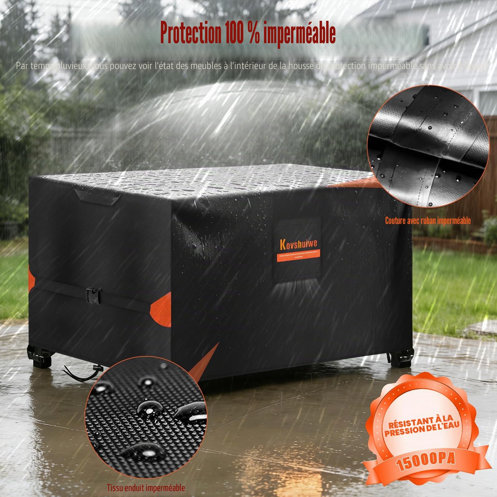 Ø230x100cmHousse de Protection Table Ronde de Jardin, Tissu Oxford 520D