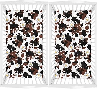 Daisy Cowhide Crib Fitted Sheet, Polyester Baby Bed Sheets, Animal Nursery Decor, Crib Sheets for Boys and Girls, Baby Registry Gift, 2 Pack