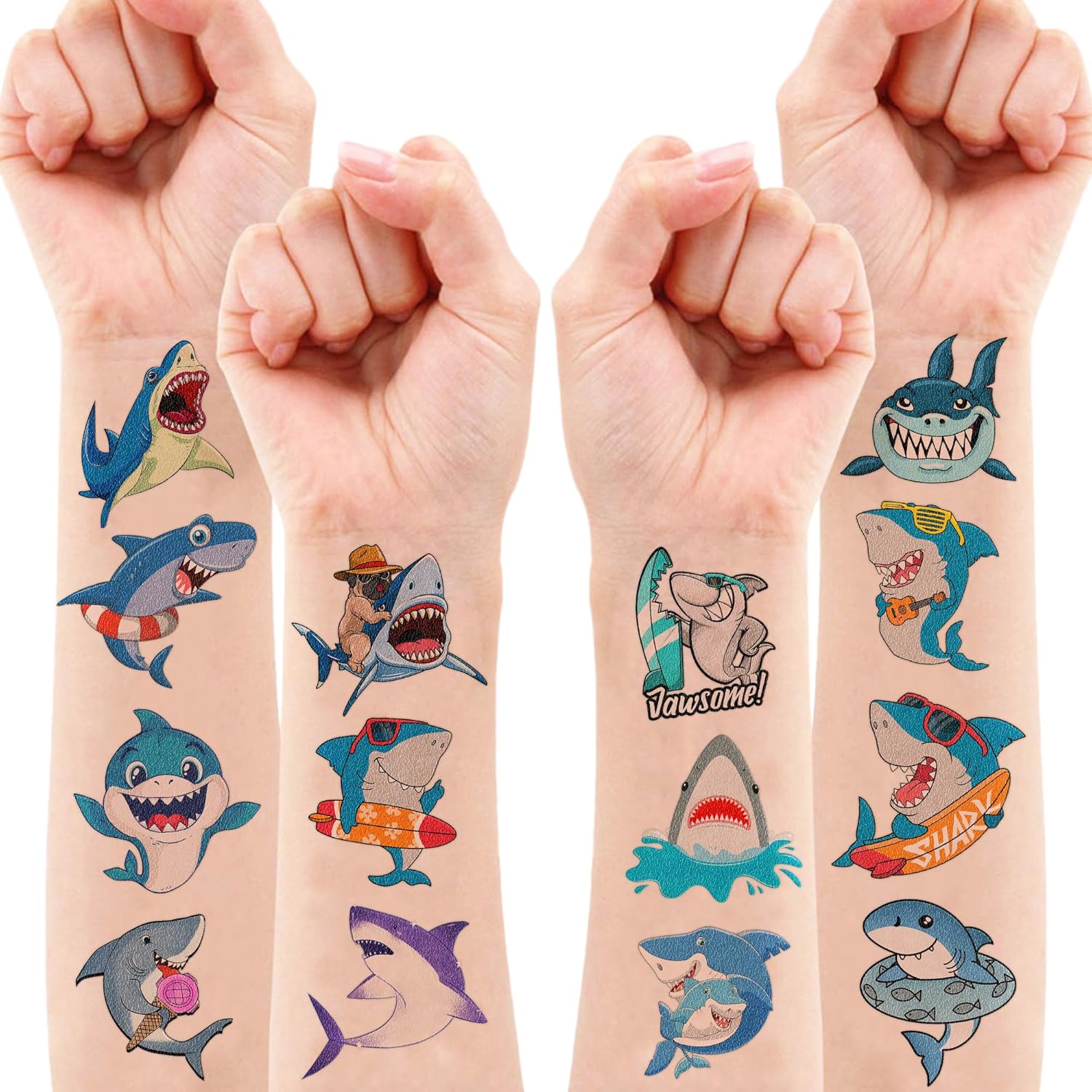 60 PCS Shark Pre-Cut Temporary Tattoos Sticker Sea Animal Fish Under The Sea Ocean Birthday Party Decorations Decor Favors Supplies Gifts Kids Boys Girls Cute Fake Tattoo School Reward Themed - Image 8
