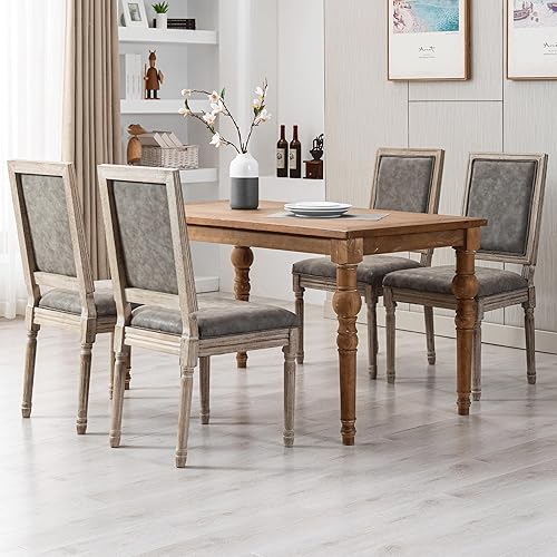 Miniatura 34 de Juego de 4 sillas de comedor de piel sintética, sillas de cocina de mediados de siglo, sillas Parsons tapizadas, sillas laterales con respaldo de