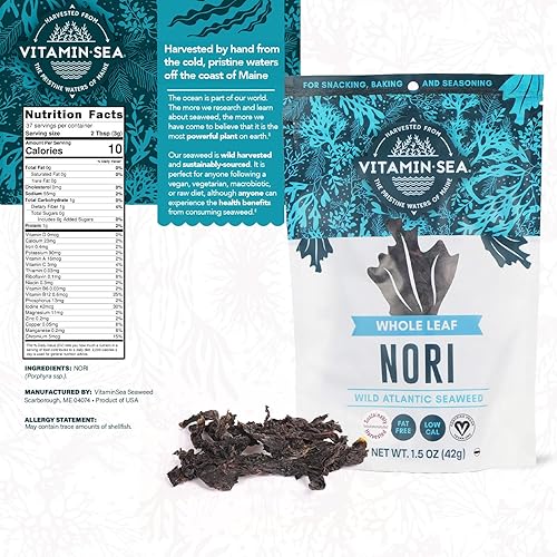 Miniatura 2 de VITAMINSEA Nori - Algas secas  Lavadora Nori del Atlántico Norte salvaje con certificación vegana  Perfecta para el apoyo de la tiroides  Rica en