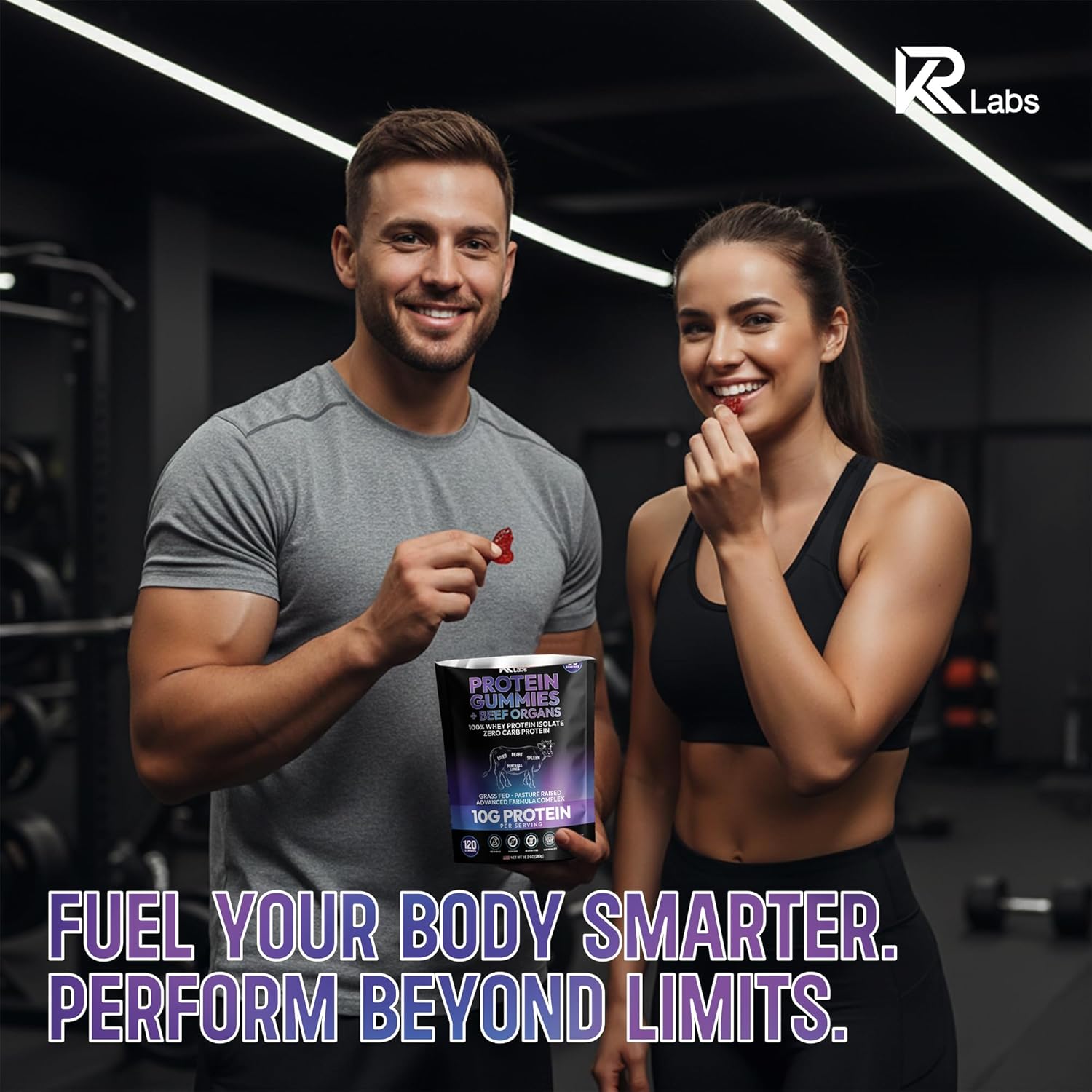 Protein Gummies with Beef Organs | 300g Total Protein per Bag | 10g per Serving Plant Based with Vitamins for Men & Women | Gluten Free Non-GMO Mixed Berry | (120 Count)