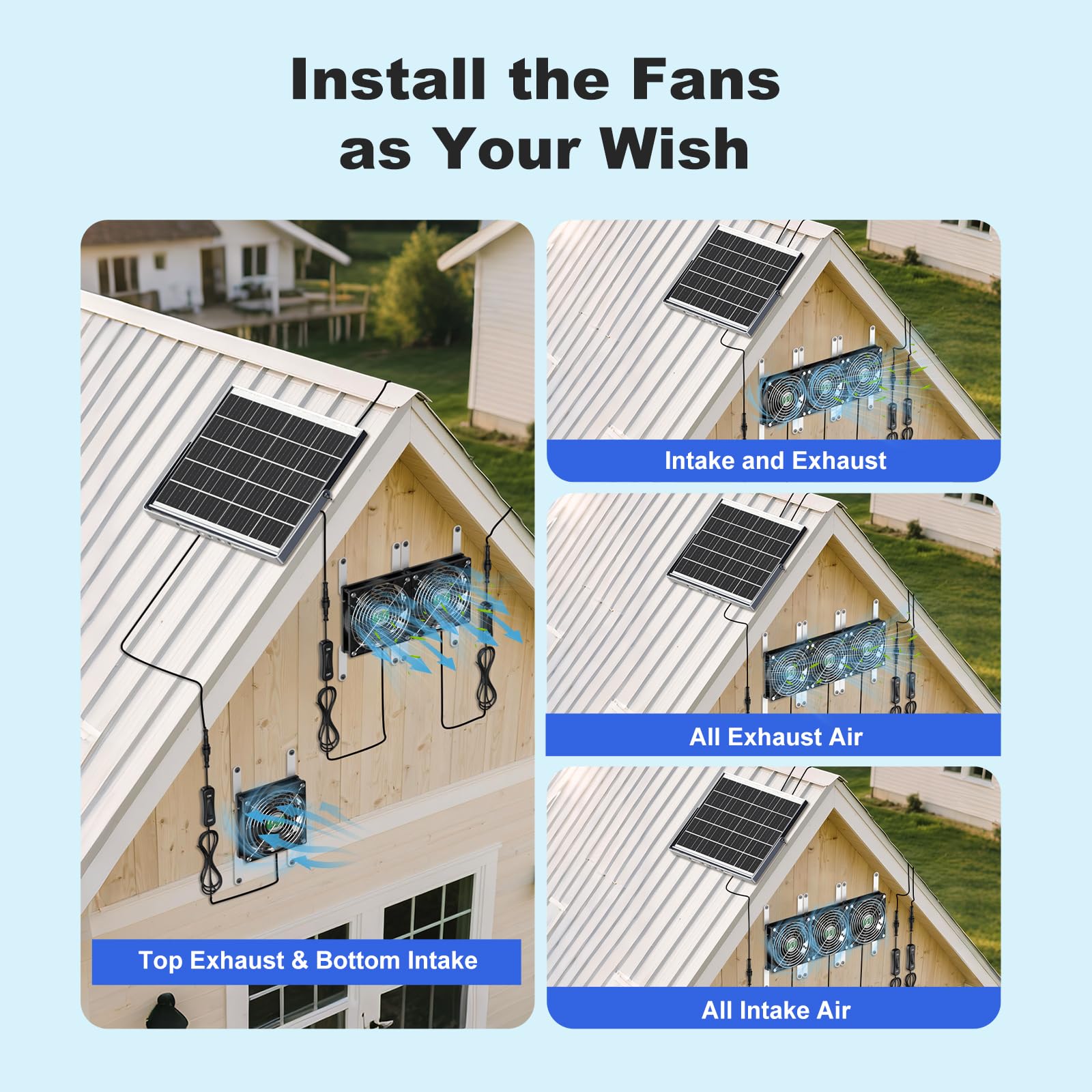 Ventilador solar de gallinero de 25 W, ventilador de invernadero con energía solar al aire última intervensión, impermeable, ventiladores de escape y admisión, fuerte flujo de aire para