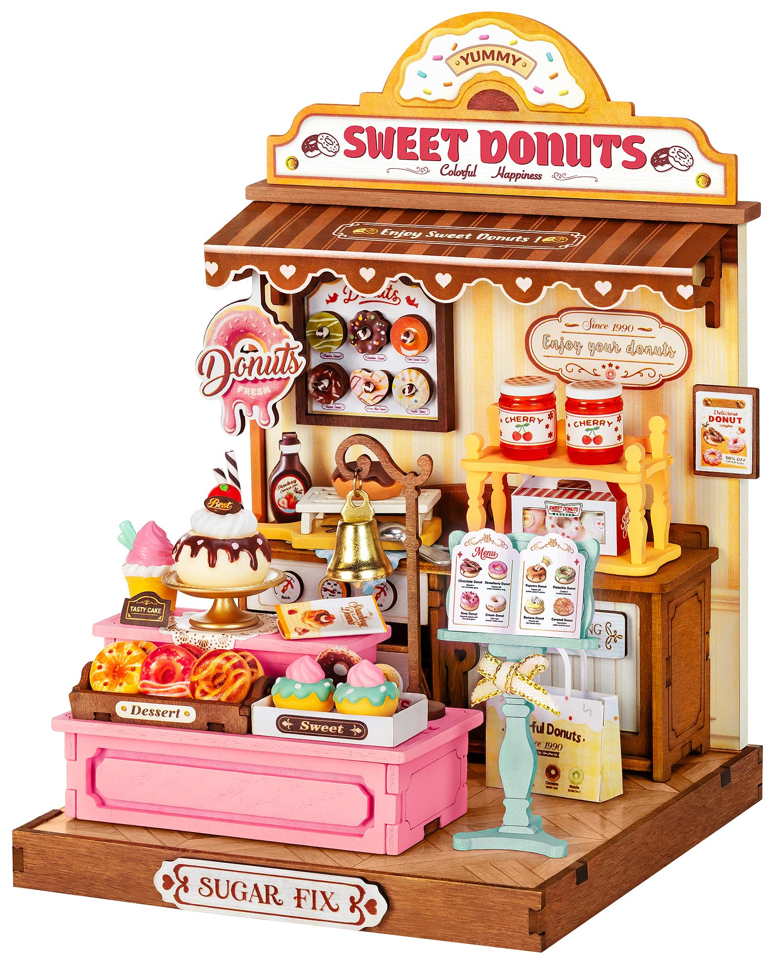 Rolife Miniature Casa Sweetie's Donut Shop, 141 pezzi Kit Casa in Miniatura DIY, Modellismo da Costruire Adulti Casa delle Bambole in Legno Puzzle 3D Nessun collante necessario - 1