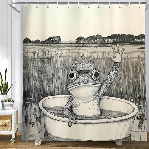 Miniatura 1 de JAWO Funny Frog Shower Curtain, Cute Retro Bathroom Decor Rustic Farmhouse Waterproof Fabric Shower Curtain Set with Hooks, 69X70 Inch