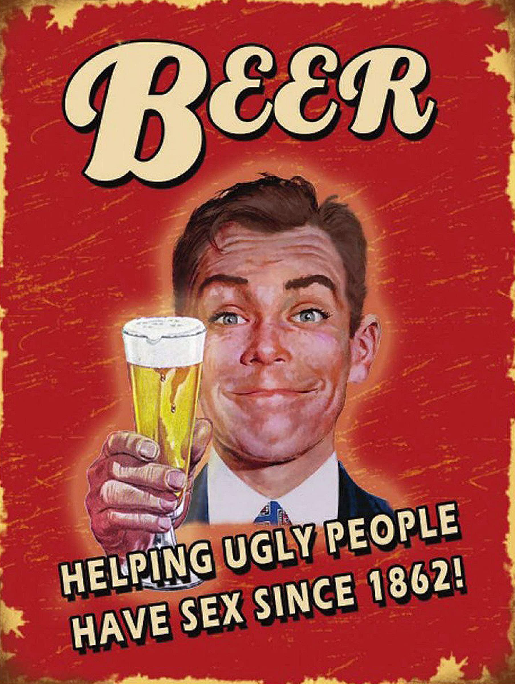Shawprint BEER HELPING UGLY PEOPLE SIGN PUB BAR MAN CAVE RETRO VINTAGE STYLE METAL TIN WALL PLAQUE SIGN NOVELTY GIFT (8" x 6" (200mm x 150mm)) (10" x 8")