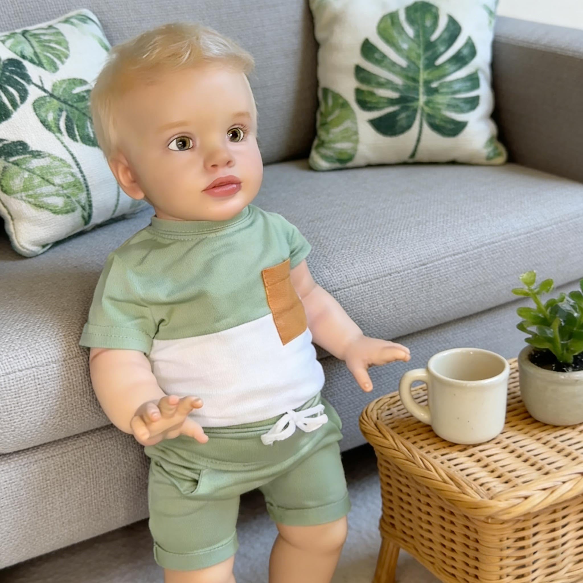 Reborn Baby Dolls Pippa Boy 61 cm duży rozmiar Reborn lalki dla małych dzieci z blond krótkimi włosami realistyczna lalka niemowlęca miękka tkanina, ciało realistyczna lalka dla malucha z