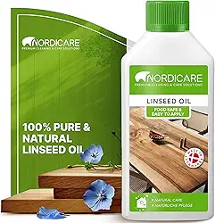 Nordicare Óleo de linhaça para madeira - Óleo de linhaça 100% puro e natural para toda a área interna - Óleo de linhaça cru seguro para alimentos para móveis de madeira - Sublinha a estrutura original
