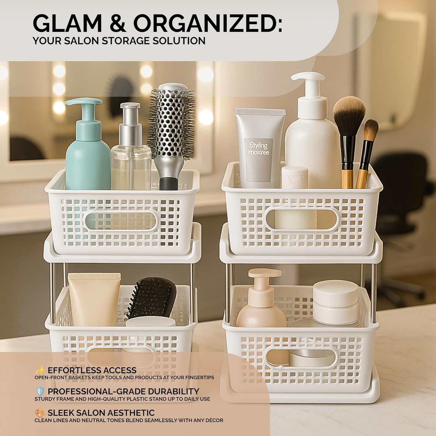 2 Tier Kitchen & Cabinet Drawer Storage Rack With Sliding Baskets – Adjustable Shelf Laundry Room Organization| Under Sink Organizer For Bathroom Accessories & Kitchen - Image 7