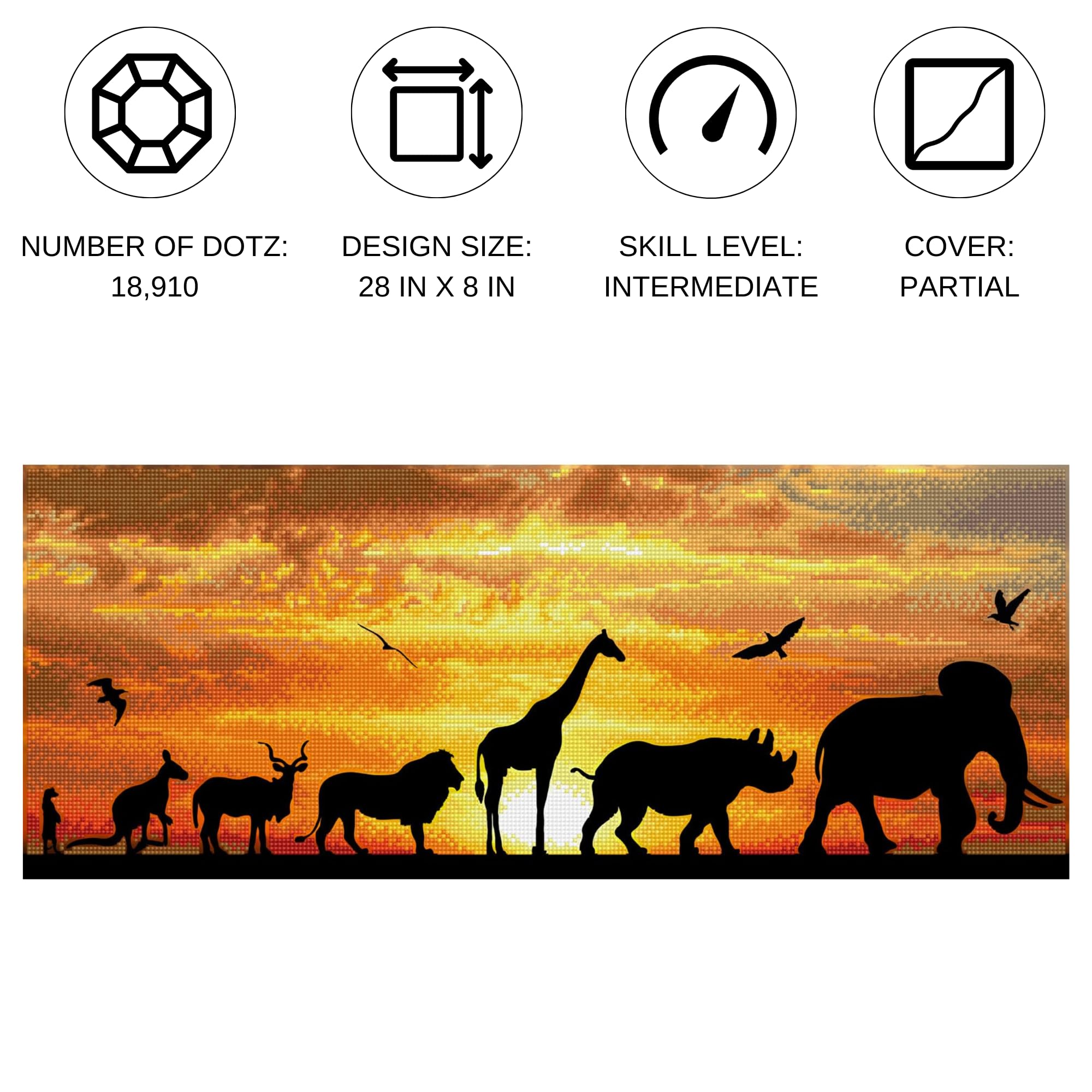 DIAMOND DOTZ DD9.055 - Kit per pittura con diamanti 5D in stile africano, set creativo con 18.910 pietre a mosaico diamantate, circa 72 x 22 cm, kit fai da te per adulti e bambini a partire da 8 anni