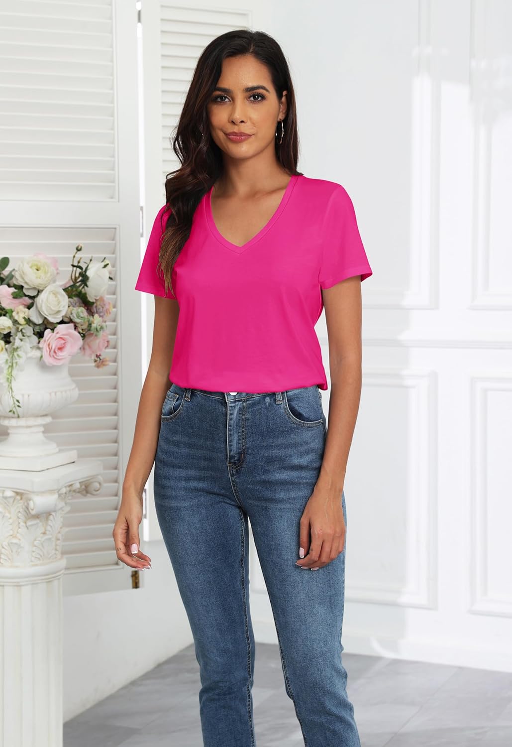 PALINDA Women's Classic Fit T Shirts Short Sleeve V Neck Casual Tee Shirt Summer Tops - Image 3