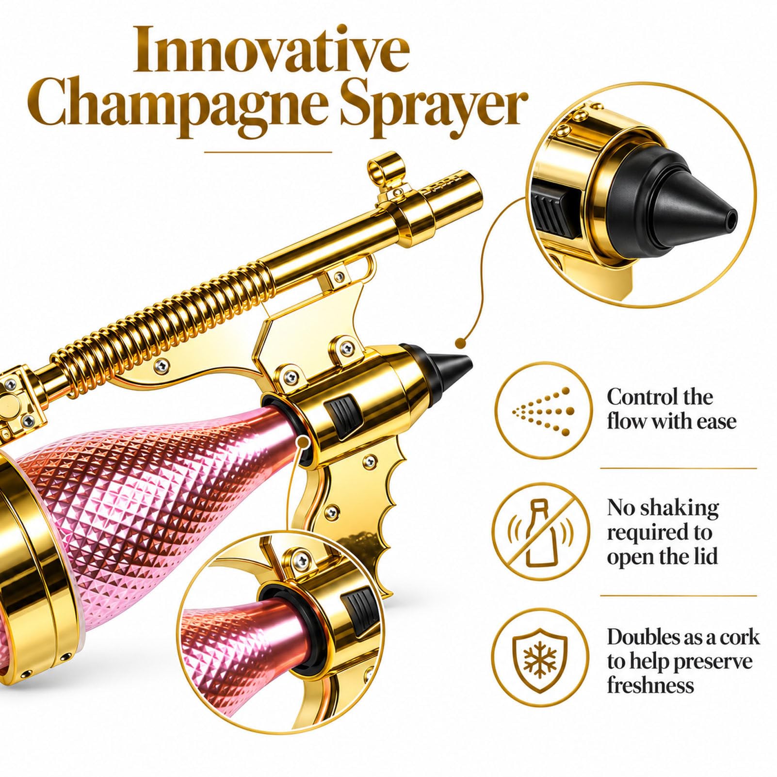 Pistola a spruzzo per Champagne e Tappo per Vino. B