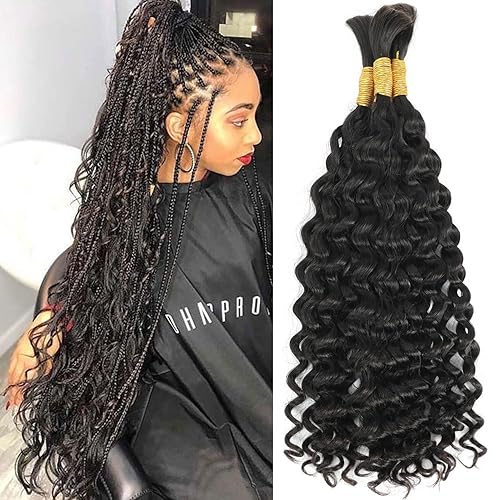 Extensiones de cabello humano virgen ondulado de doble dibujo, para trenzar, sin trama, sin trama, color natural a granel, 18 pulgadas (paquete de