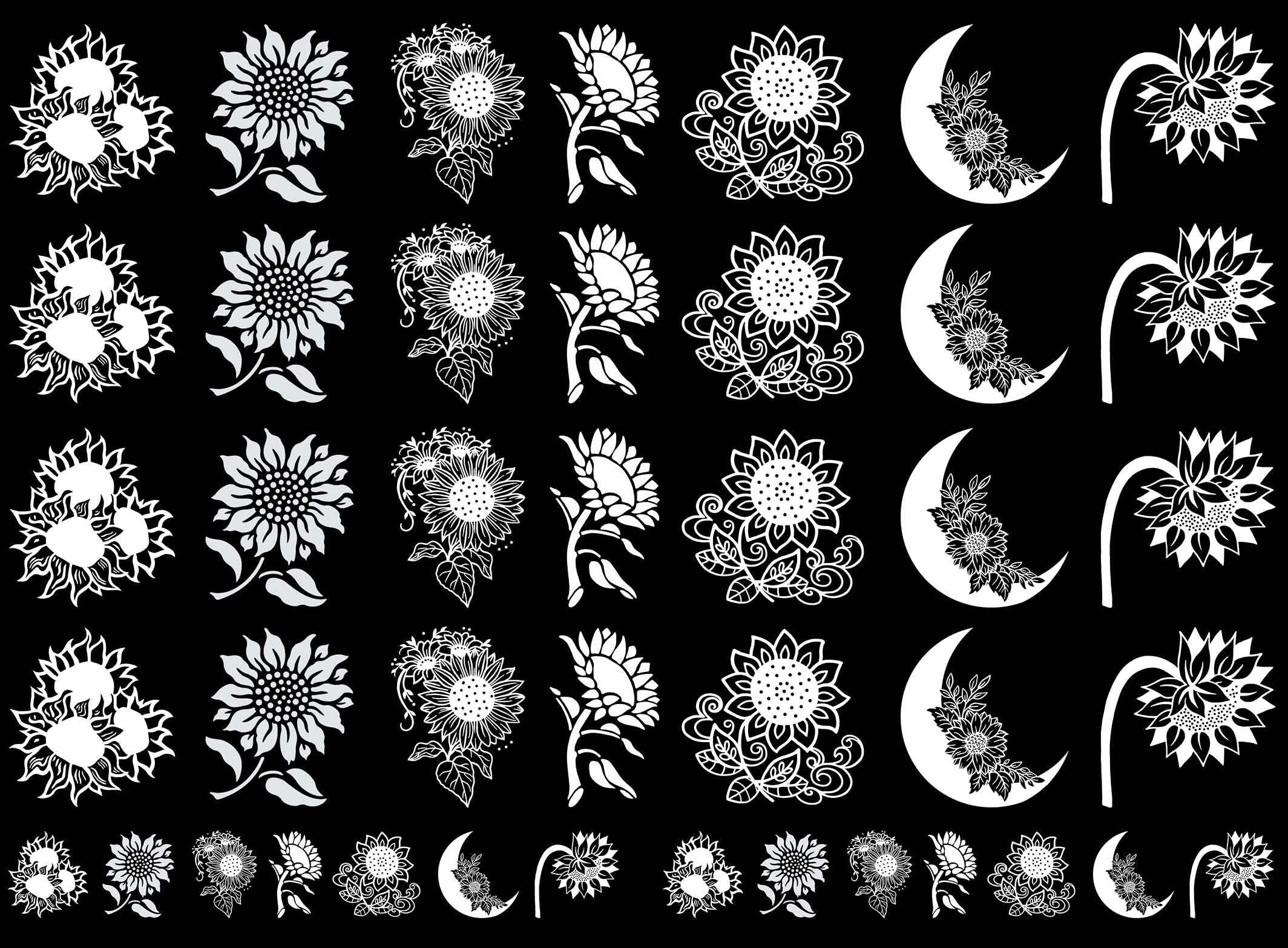 Sunflowers 42 pcs White Fused Glass Decals