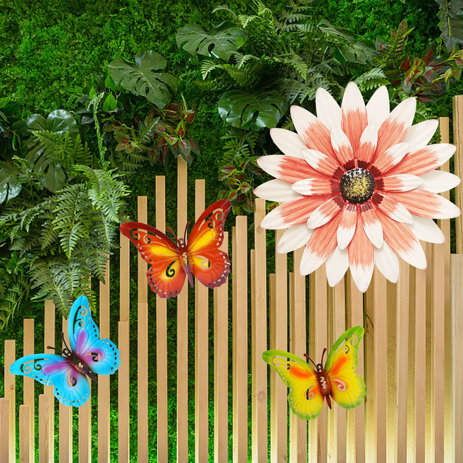 Valla Metalica Exterior 5 Mariposas De Metal Para Exterior - Decoración De Jardín Y Pared, 27x22 Cm Arte Pared Exterior