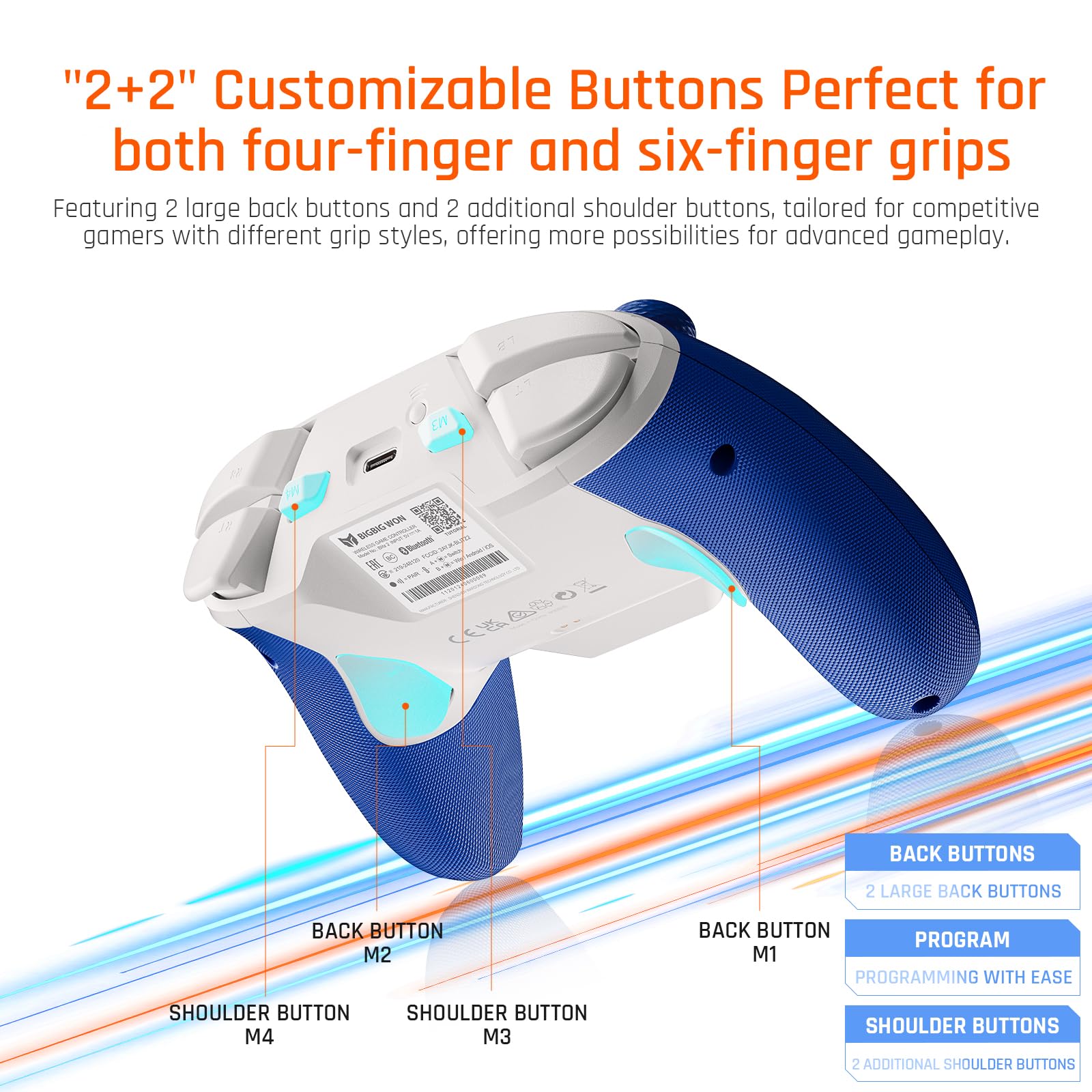BIGBIG WON Controller Wireless BLITZ2, 16 Tasti Meccanici Micro Switch, 2000Hz Frequenza di Polling, Joystick Elettromagnetici TMR, per PC/Switch/iOS/Android