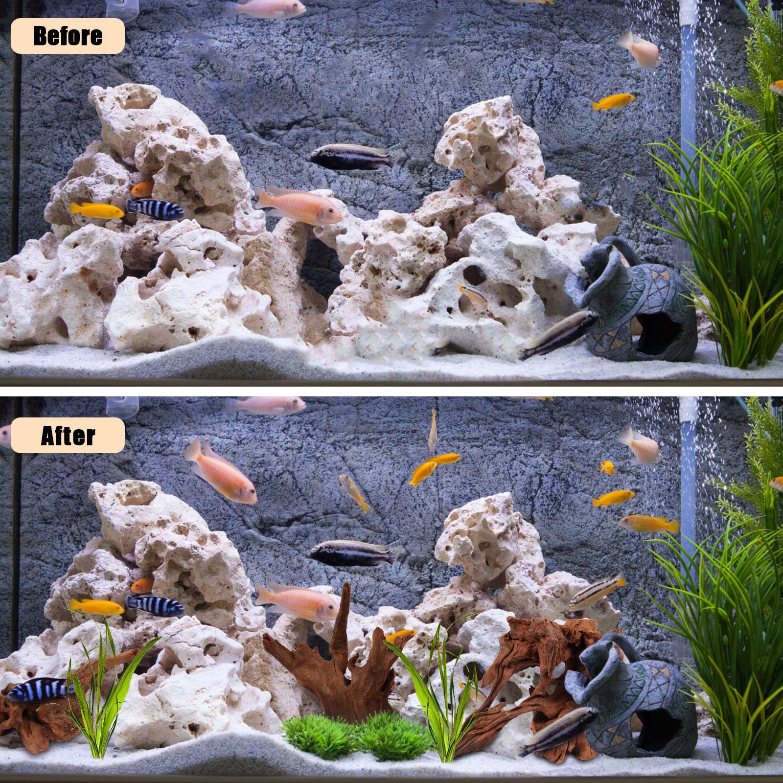 LYPHARD AQUARIUMS Madera Flotante Natural Para Decoración De Acuario, 2 Piezas 9 a 14 Pulgadas, Decoraciones Ramas Grandes Surtidas Piel Reptiles, Pecera