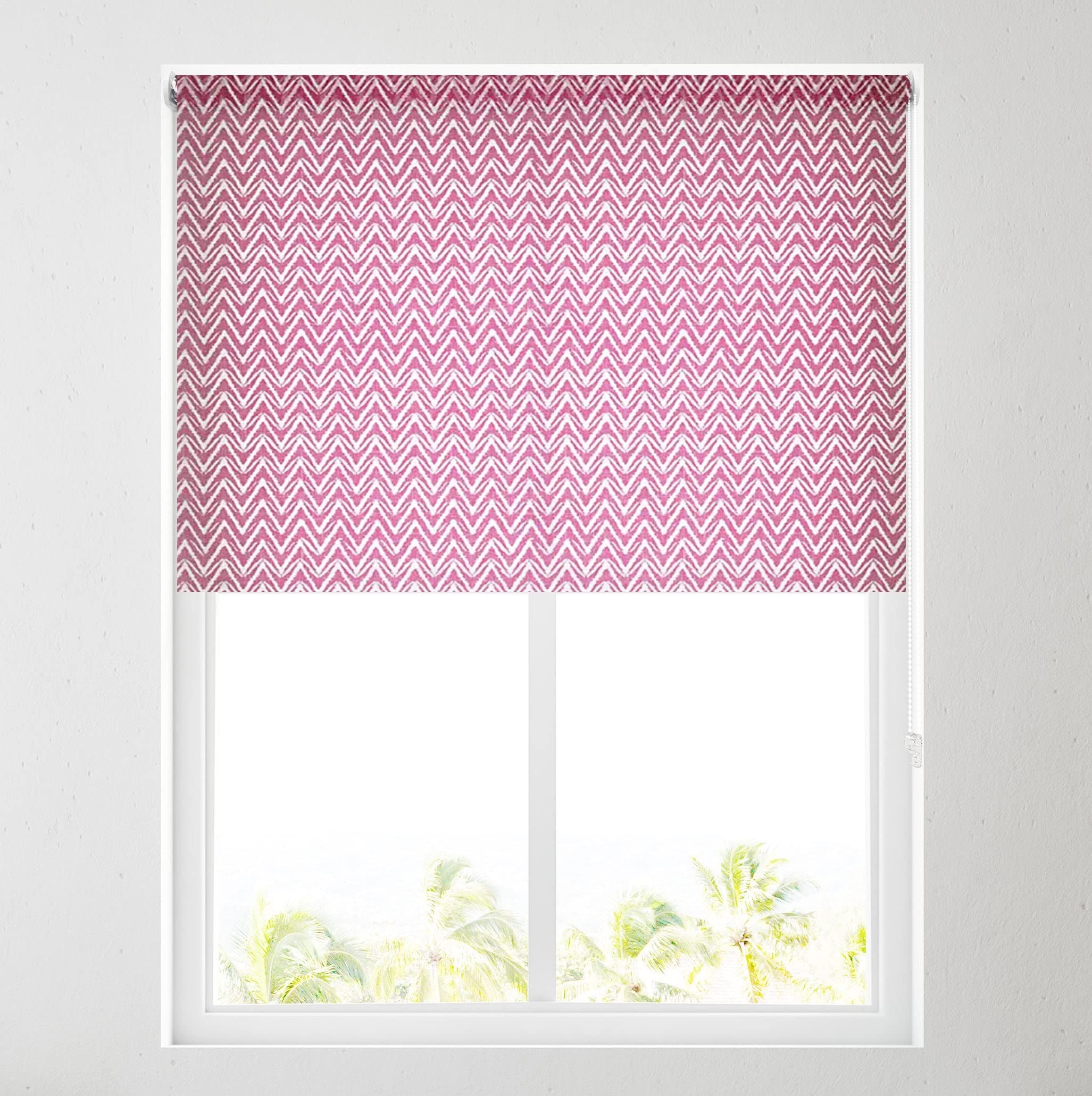 Barnes Blinds And Interiors Nala Magenta Barnes Blinds - Daylight Pattern Roller Blinds For Windows, Custom Cut To Size - Dimout Fabric Durable Fittings Easy Fit - Roller Blind Patterned (Zig Zag Red 61Cm)