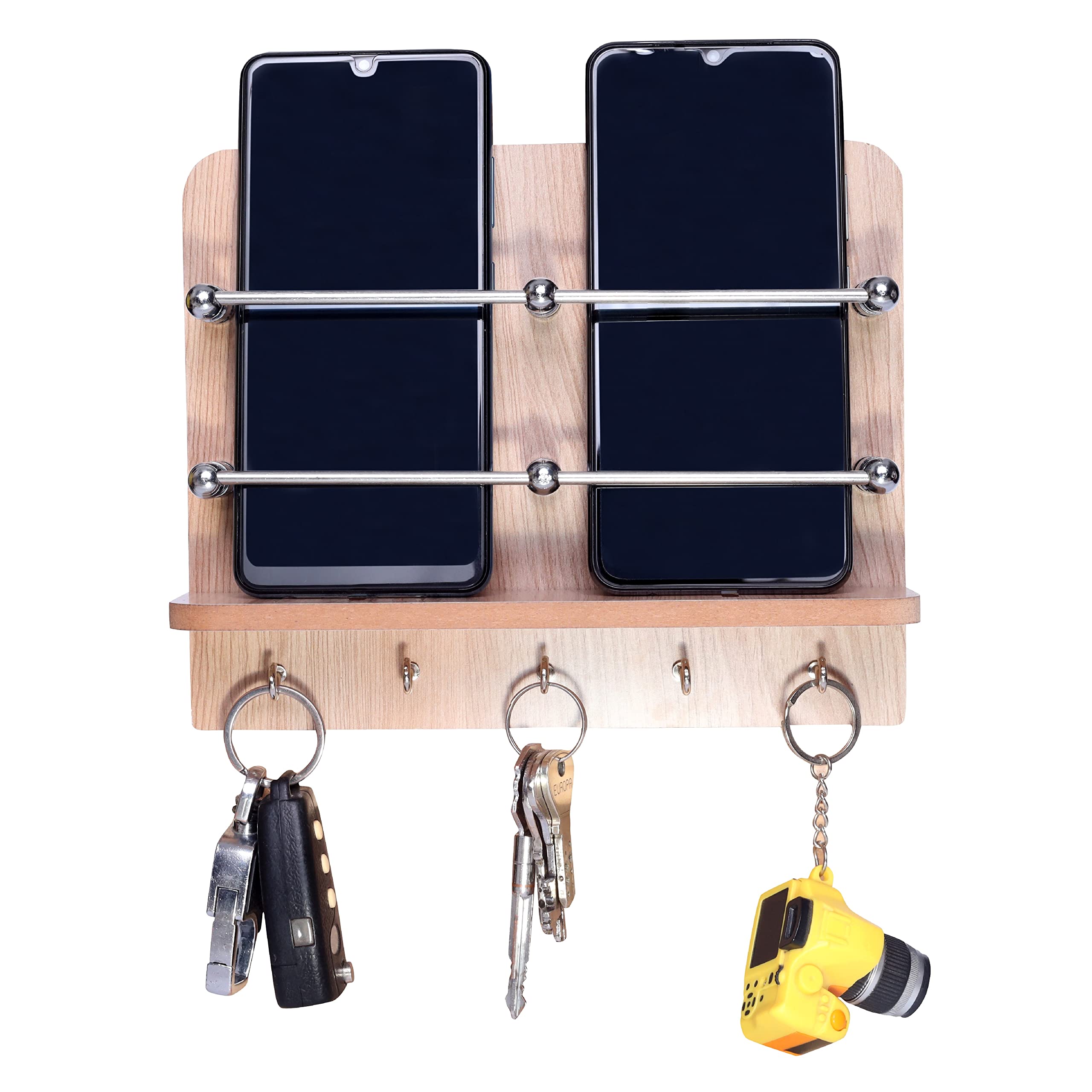 Lichee Wooden Double Mobile Holder with 5 Keys Hooks Stand for Mobile Charging, TV & AC Remote Holding and Keys Hanging at Home, Office, Bedroom, Hotel Wall Mount Multipurpose Stand (B09Z869FDN) Amazon Price History, Amazon Price Tracker