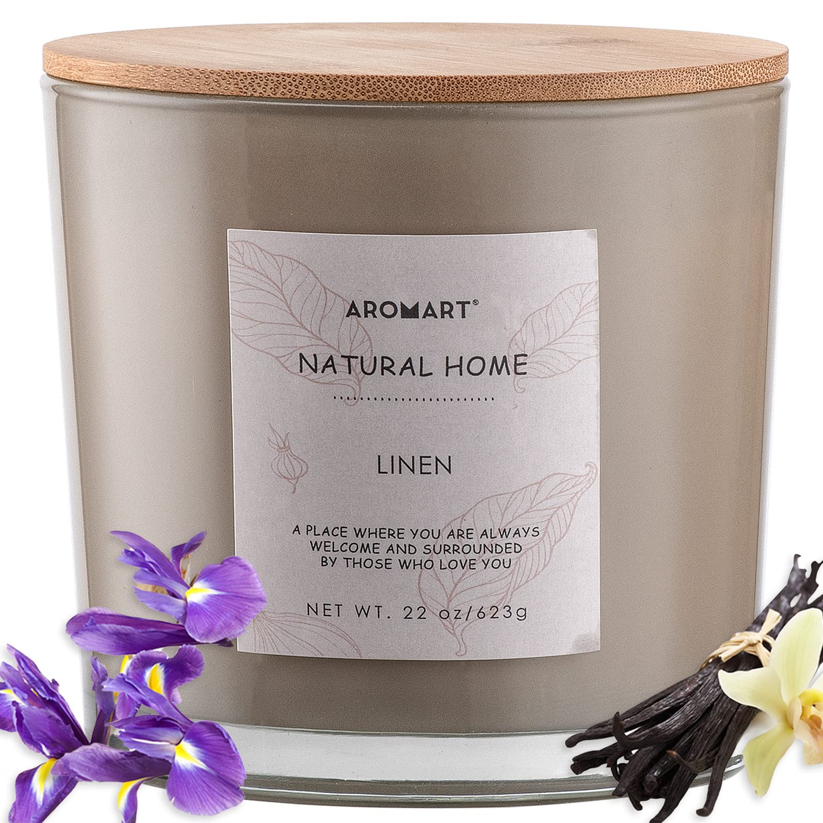 AROMART 3 Wick Large Scented Candles 22 Oz,Linen Aromatherapy Candles for Home Scented,Soy Candles with 8% Essential Oils ,Long Burning,Soy Wax ...