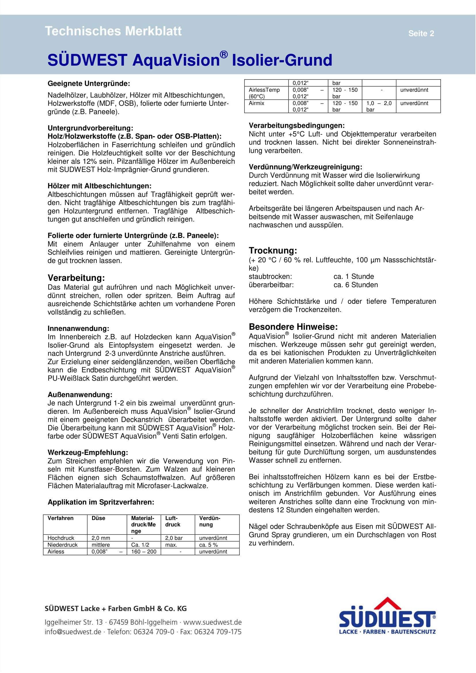 Südwest Aqua Vision Isoliergrund weiß matt 2,5 Liter