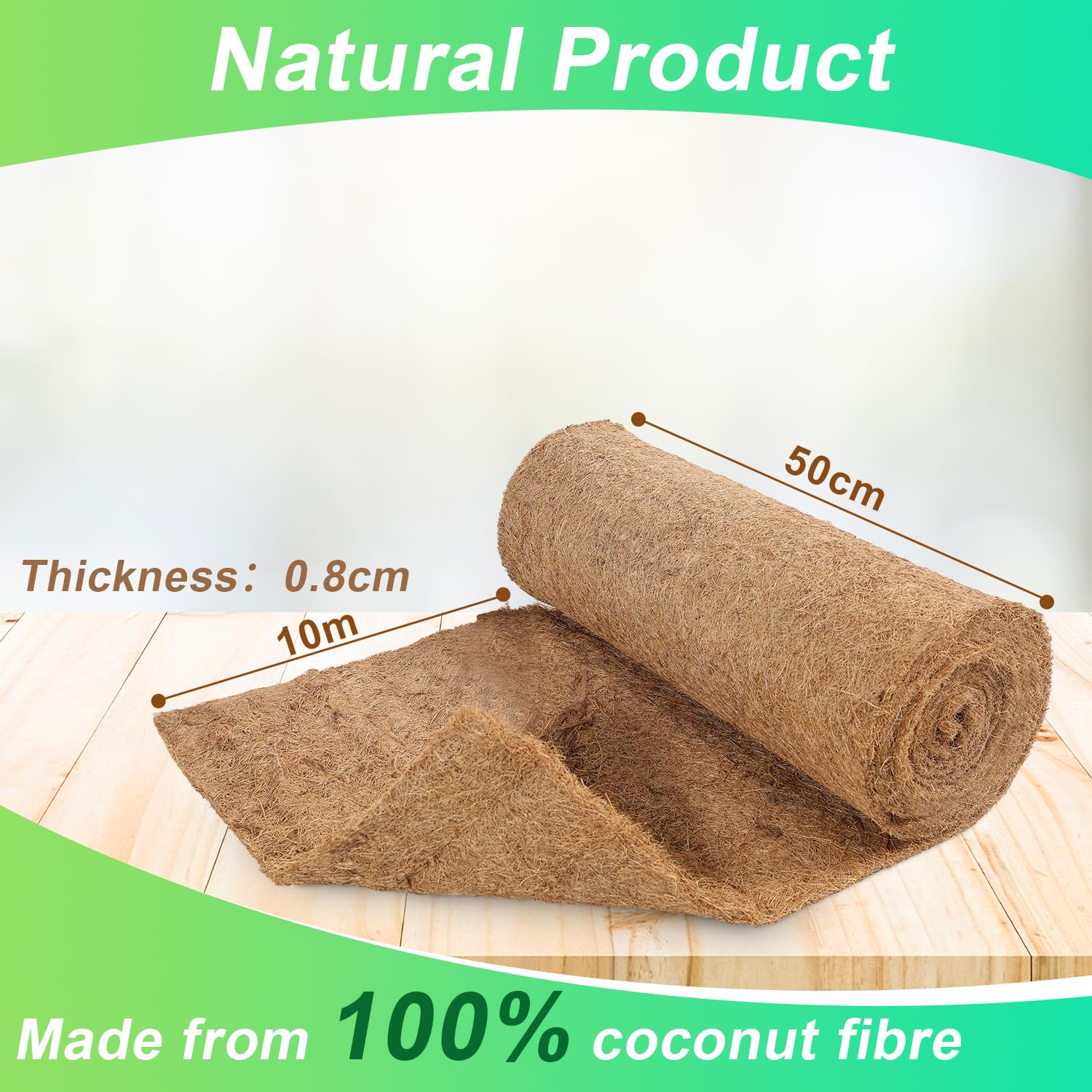 Sonnewelt 50cm x 10m Tappeto per Fibra di Cocco I Protezione Invernale e dal Freddo per Le Piante I 1200g/㎡ Tappetino da Terra con Lattice Naturale I Prodotto Naturale da Biologico I 1 Pezzo
