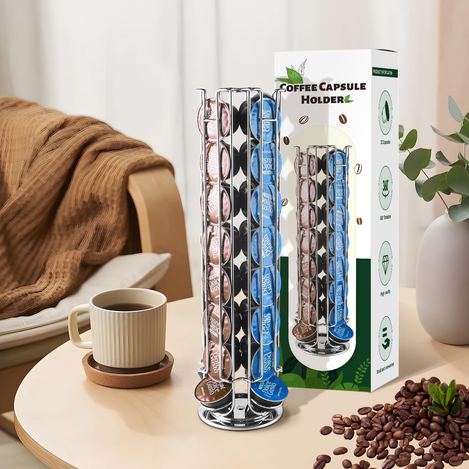 JOYBOY Porta Capsule per Caffè Compatibile con Dolce Gusto Capsules per 32 Capsule,Supporti per Capsule Verticale,Portacapsule Ruotabile a 360° e Antiscivolo,Supporto Girevole Caffe,Risparmia Spazio