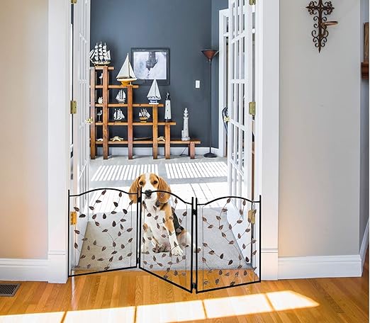Zoogamo 3 Panel Leaf Design Metal Pet Gate - Durable Lightweight Extra Wide Expandable & Folding Home/Indoor/Outdoor Dog Fence