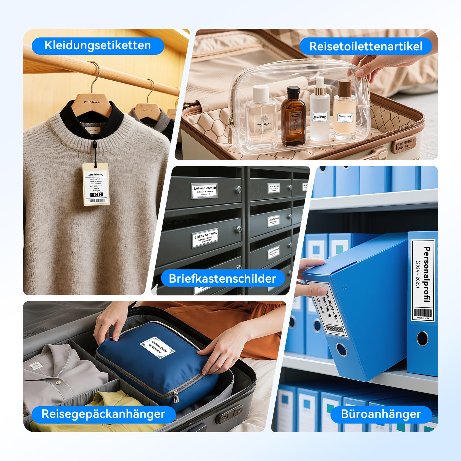NIIMBOT B1 Etikettendrucker mit Wasserfeste Etiketten Selbstklebend, Tragbarer Beschriftungsgerät Bluetooth Label Printer Aufkleber Drucker für Barcode, Schulbedarf, Logo, Adresse, Silber