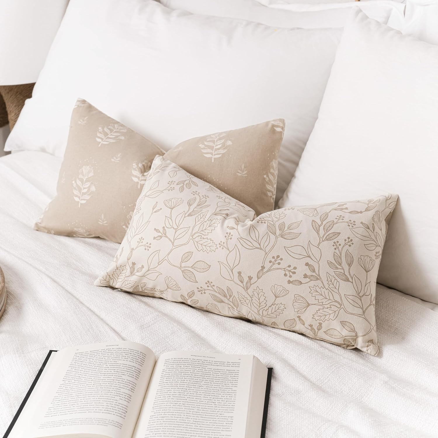 Farmhouse Decorative Lumbar Throw Pillow Covers 12X20 Set of 2, Floral Neutral Beige Cotton Accent Lumbar Throw Pillows for Couch Sofa Living Room, Cover ONLY - Image 7