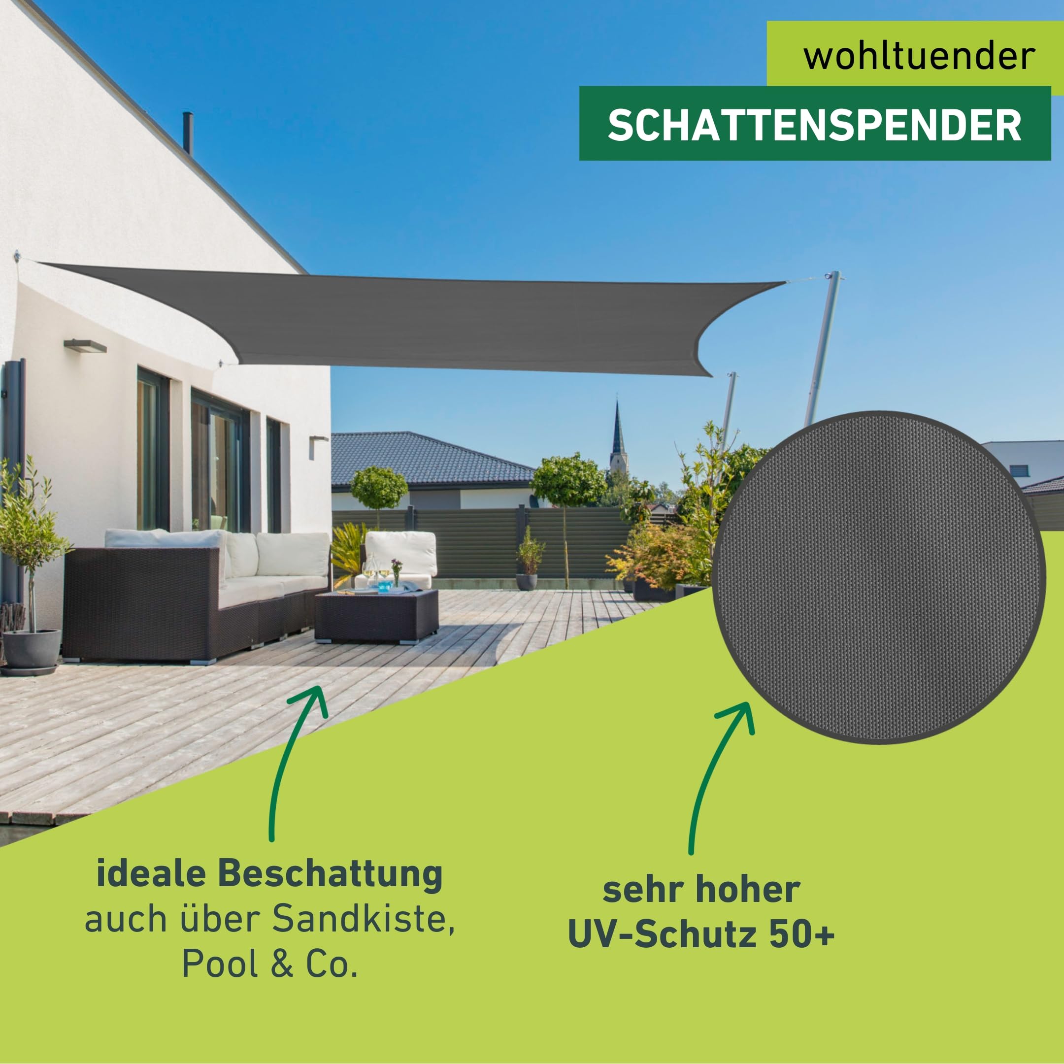 Windhager Sun Sail Cannes | Anthrazit | rechteckig | beschichtetes Polyester-Gewebe | 4 x 5 m, 180 g/m² | Sonnenschutz Terrasse | UV- und witterungsbeständig