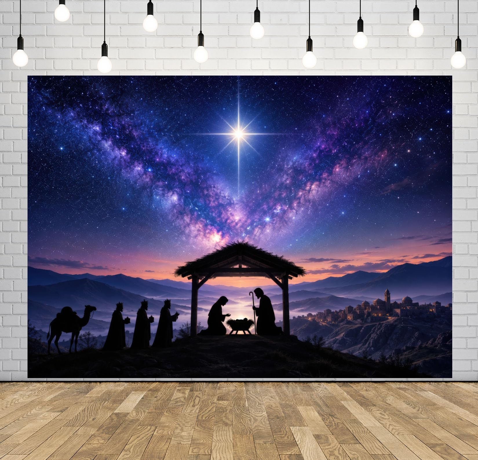 BELECO 5.2x3m Sfondo in tessuto Natività stella di Betlemme