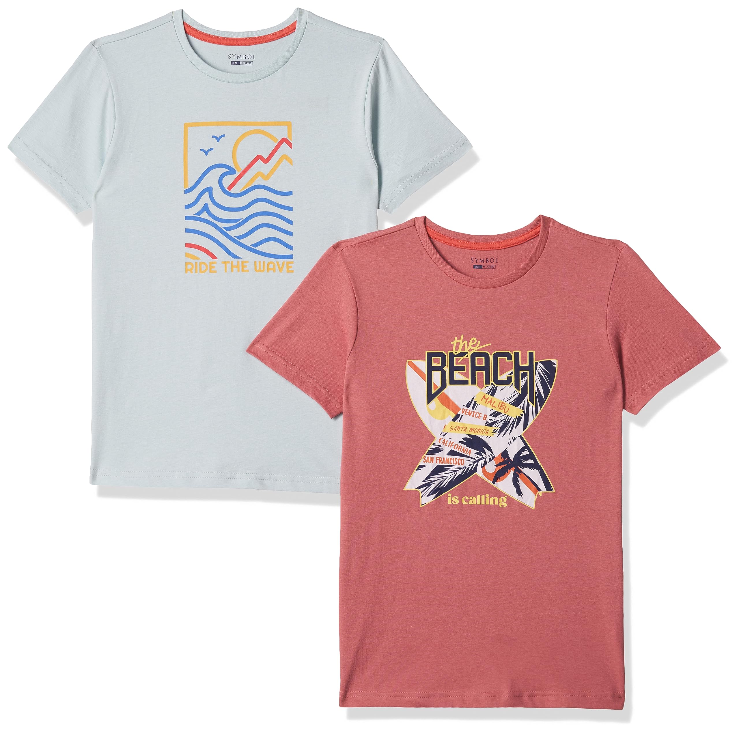 Amazon Brand - SymbolGraphic Regular Fit Boys 100% Cotton Printed Half Sleeves T-Shirt | Age 2-16 Years (Pack of 2)