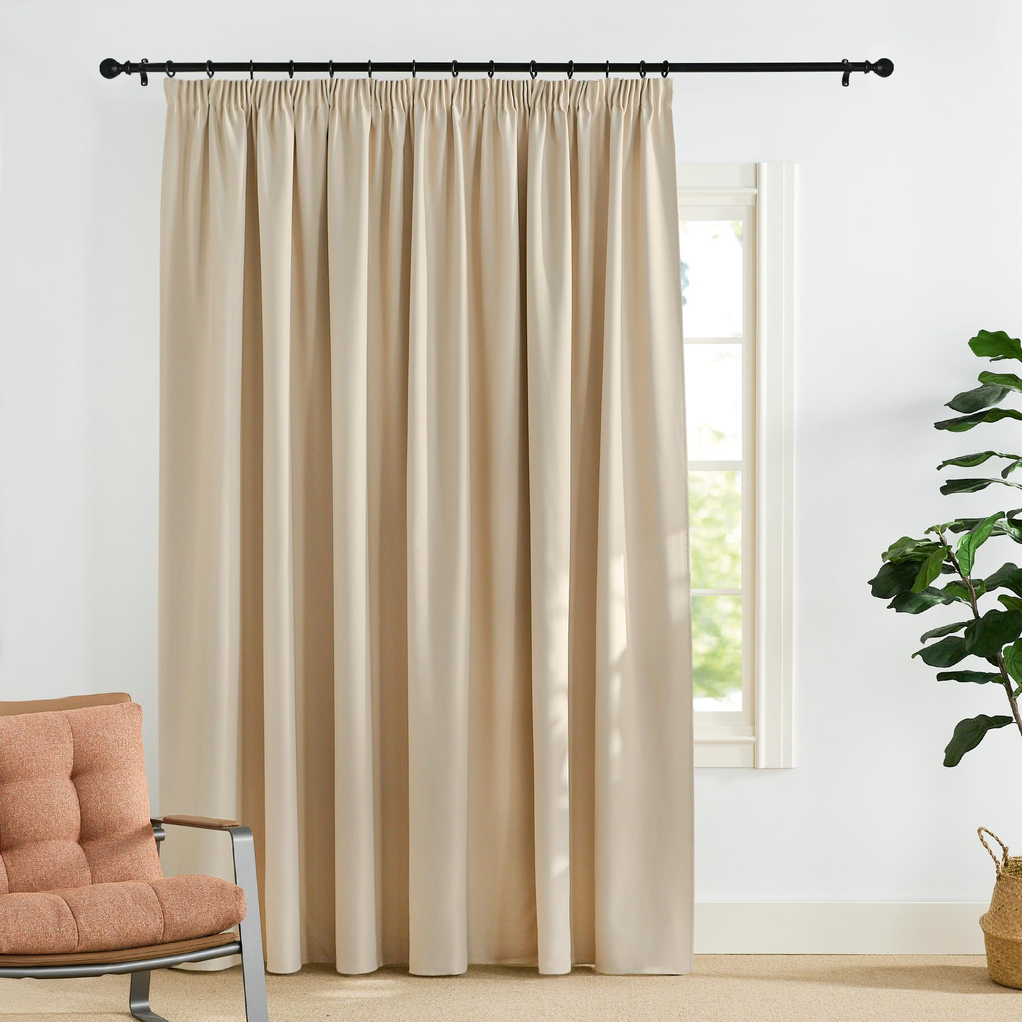 PONY DANCE Rideau Grande Largeur 300x260cm (LxH), Rideaux Occultant Galon Fronceur et Passe Tringle, Thermique Isolant Anti Froid Chaleur Decoration pour Fenetre Chambre Salon, Jaune Beige