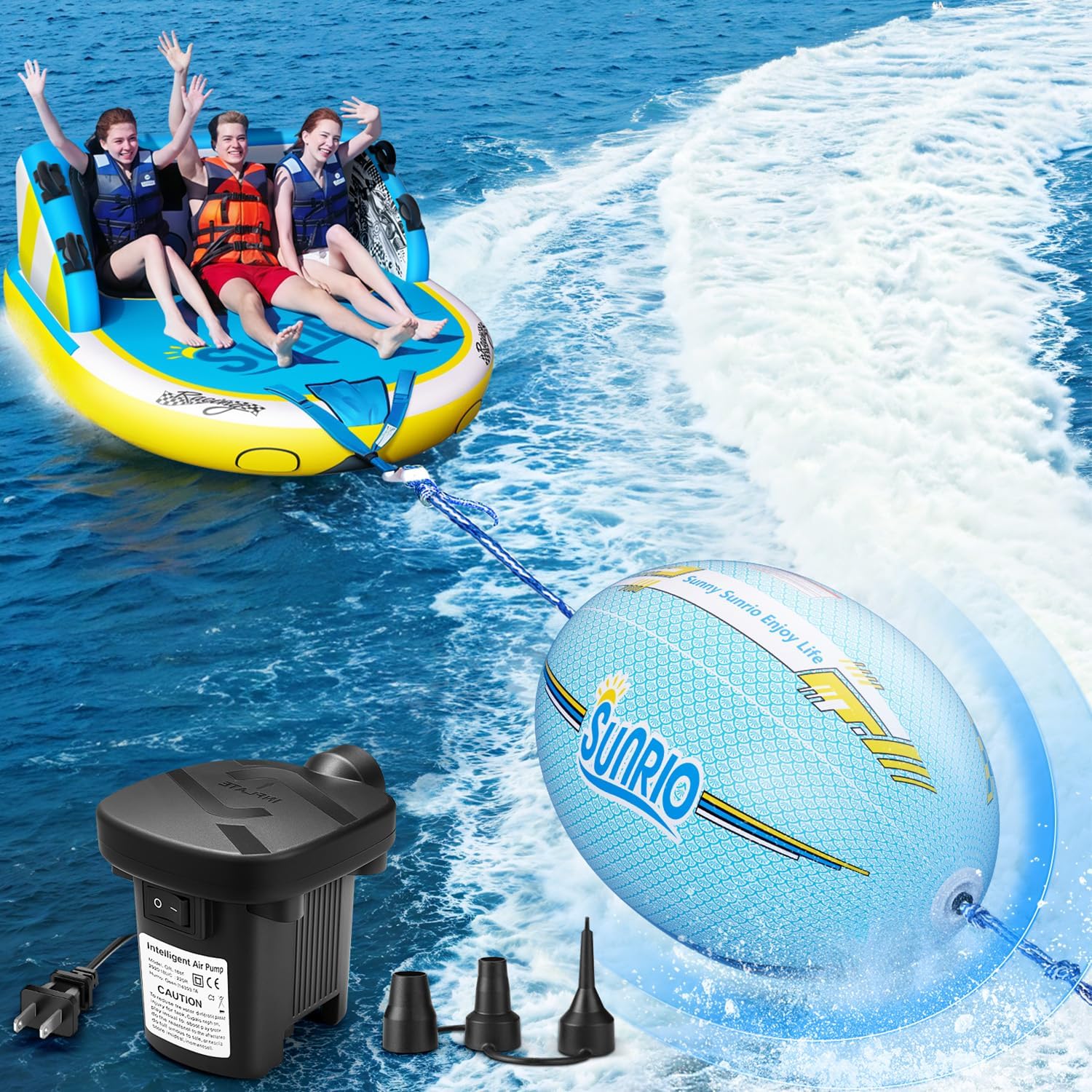 Sofa Towable Tube for Boating 1-3 Rider +Towable Booster Ball + Air Pump
