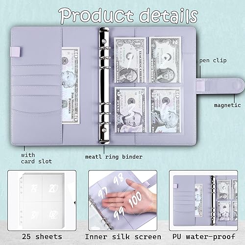 Miniatura 10 de MUQING Carpeta de desafío de 100 sobres, sobres de ahorro de dinero para desafío de efectivo, libro planificador de presupuesto de ahorro de $5050,