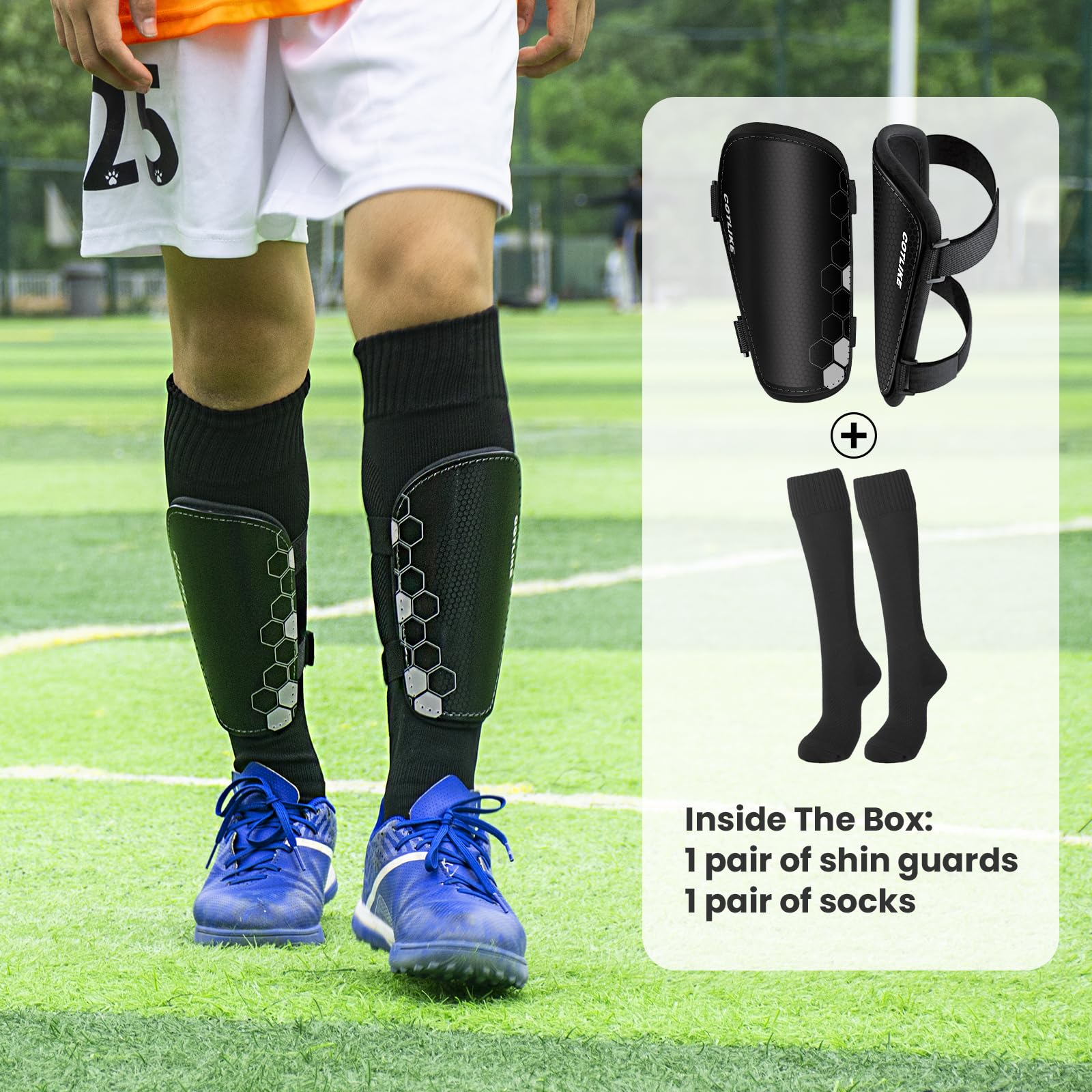 Espinilleras de fútbol para niños y jóvenes, espinilleras defensoras y calcetines largos de fútbol para adultos, niños y niñas, equipo de espinilleras y mangas – Equipo de fútbol para niños de 3, 5, 4