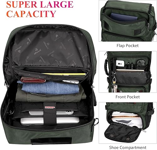 Miniatura 3 de WITZMAN Mochila de viaje de mano para hombres y mujeres, aprobada por aerolíneas, mochila convertible de nailon para equipaje (B682 verde militar)